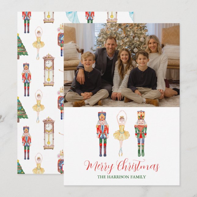 Cartes Pour Fêtes Annuelles Aquarelle Nutcracker Ballet Noël (Devant / Derrière)