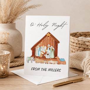 Cartes Pour Fêtes Annuelles Aquarelle O' Holy Night Nativité Non-photo