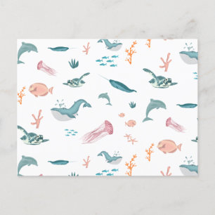 Cartes Pour Fêtes Annuelles Aquarelle Océan Sea Animaux Motif