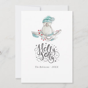 Cartes Pour Fêtes Annuelles Aquarelle Oiseau d'hiver collage photo de Noël