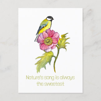 Cartes Pour Fêtes Annuelles Aquarelle Oiseau et fleurs