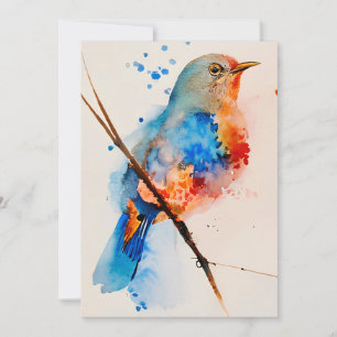 Cartes Pour Fêtes Annuelles Aquarelle Oiseau Peinture Toile Mur Art Bleu Oisea