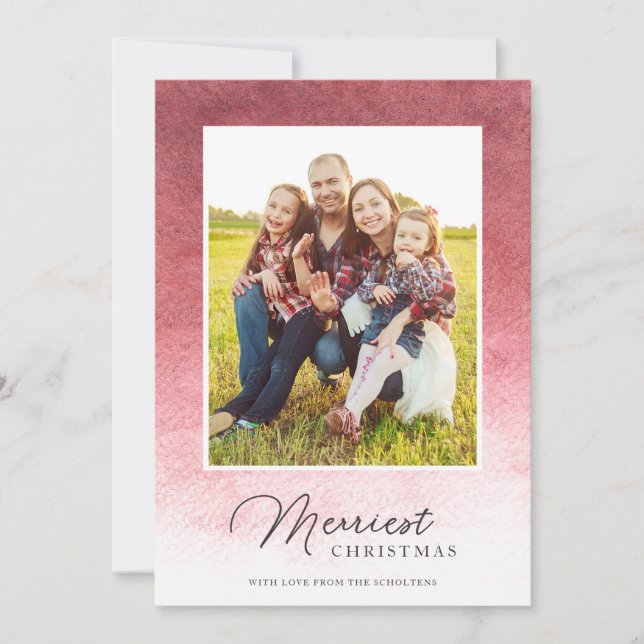 Cartes Pour Fêtes Annuelles Aquarelle Ombre moderne rouge Noël (Devant)