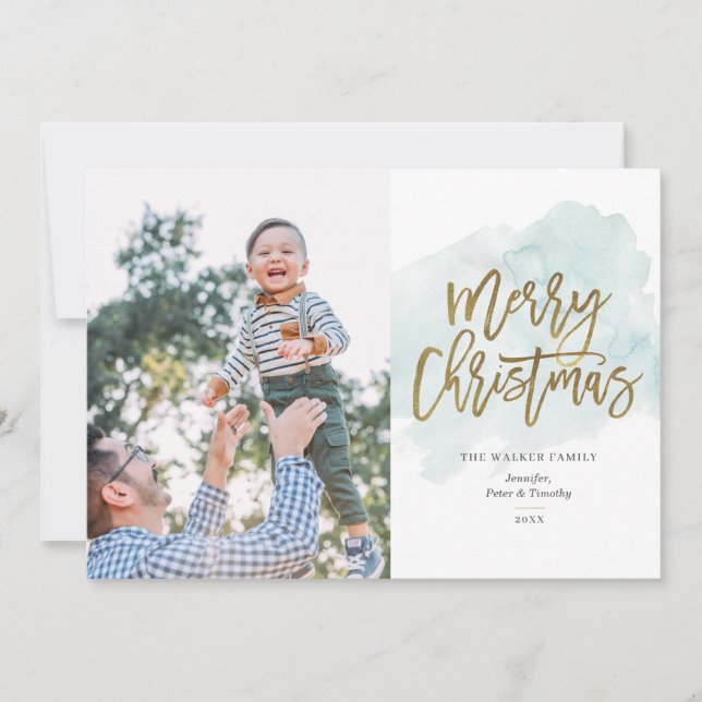 Cartes Pour Fêtes Annuelles Aquarelle or Foil Script Calliage 2 Photo (Devant)
