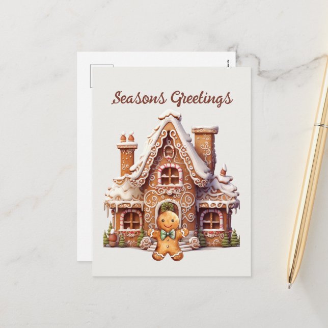 Cartes Pour Fêtes Annuelles Aquarelle pain d'épices ajouter le texte Vacances (Devant/Arrière en situation)