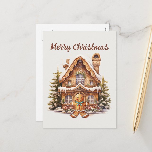 Cartes Pour Fêtes Annuelles Aquarelle pain d'épices ajouter le texte Vacances (Devant/Arrière en situation)
