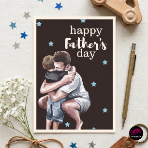 Cartes Pour Fêtes Annuelles Aquarelle Papa Fils Câlin Bonne Fête des Pères