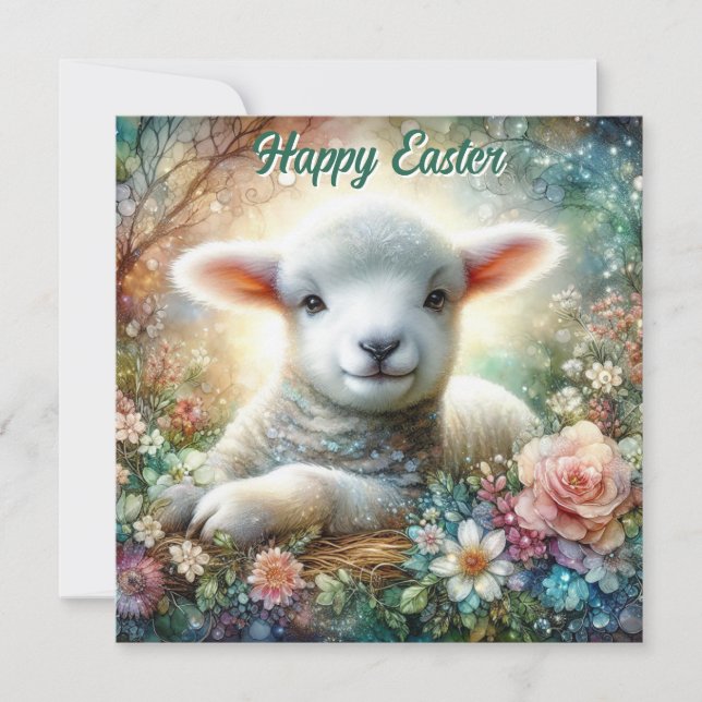 Cartes Pour Fêtes Annuelles Aquarelle Pastel Floral Religieux Pâques (Devant)