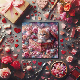 Cartes Pour Fêtes Annuelles Aquarelle Pastel Kitten Heart Candy Valentine