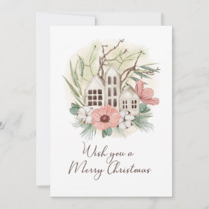 Cartes Pour Fêtes Annuelles Aquarelle Pastel rose Brown vert Joyeux Noël