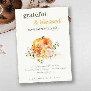 Cartes Pour Fêtes Annuelles Aquarelle Pastel Soft Floral Citrouille Thanksgivi