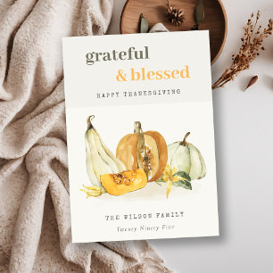 Cartes Pour Fêtes Annuelles Aquarelle Pastel Soft Floral Citrouille Thanksgivi