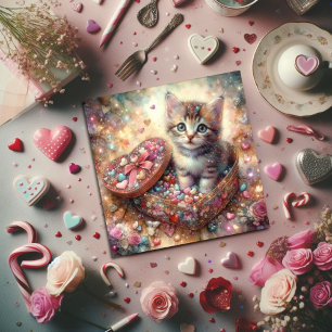 Cartes Pour Fêtes Annuelles Aquarelle Pastel Whimsical Tabby Kitten Valentine