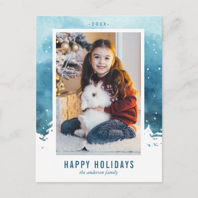 Cartes Pour Fêtes Annuelles Aquarelle paysage hiver photo de Noël (Devant)