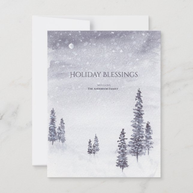 Cartes Pour Fêtes Annuelles Aquarelle paysage hivernal paisible Noël/ (Devant)