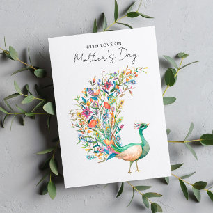 Cartes Pour Fêtes Annuelles Aquarelle Peacock Avec Amour Le Jour des Mères