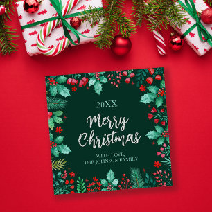 Cartes Pour Fêtes Annuelles Aquarelle peinte à la main Holly et Berries