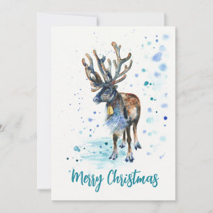 Cartes Pour Fêtes Annuelles Aquarelle peinte à la main par des rennes de Noël