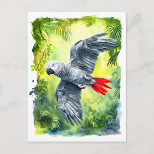 Cartes Pour Fêtes Annuelles Aquarelle peinte de perroquet gris en jung