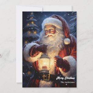 Cartes Pour Fêtes Annuelles Aquarelle Père Noël avec lanterne de Noël