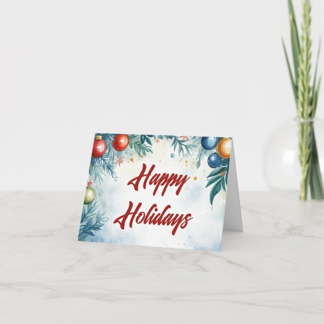 Cartes Pour Fêtes Annuelles Aquarelle personnalisable Baubles de Noël (Devant)