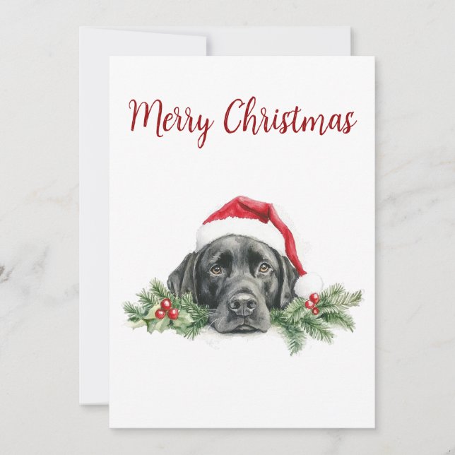 Cartes Pour Fêtes Annuelles Aquarelle personnalisable Père Noël Black Lab (Devant)
