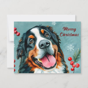 Cartes Pour Fêtes Annuelles Aquarelle personnalisée Bernese Chien Noël