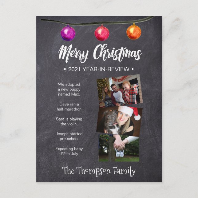 Cartes Pour Fêtes Annuelles Aquarelle personnalisée, bulletin de Noël, photo (Devant)