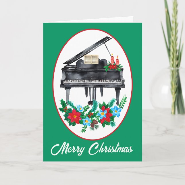 Cartes Pour Fêtes Annuelles Aquarelle Piano Music Enseignant Noël (Devant)