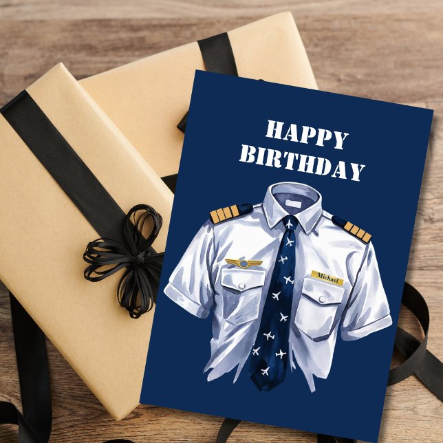 Cartes Pour Fêtes Annuelles Aquarelle Pilote Capitaine Chemise & Nom Balise, S (Créateur téléchargé)