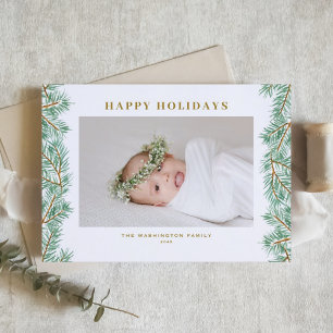 Cartes Pour Fêtes Annuelles Aquarelle Pine Aiguilles Garland Joyeux Vacances