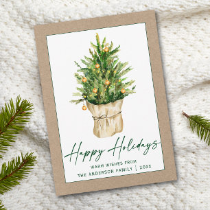 Cartes Pour Fêtes Annuelles Aquarelle Pine Arbre Calligraphie Encre Script Kra