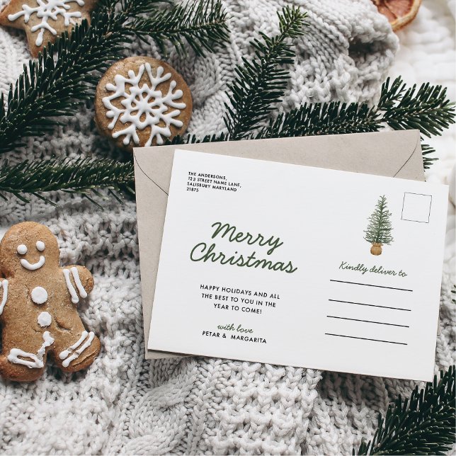 Cartes Pour Fêtes Annuelles Aquarelle Pine Arbre de Noël Simple Post (Créateur téléchargé)