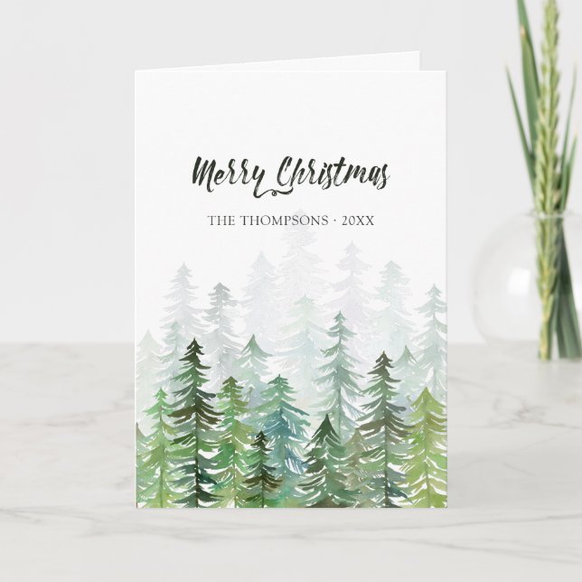 Cartes Pour Fêtes Annuelles Aquarelle Pine Arbres de Noël Photo (Devant)