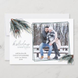 Cartes Pour Fêtes Annuelles Aquarelle Pine Boughs VACANCES ACCUEILLE Photo