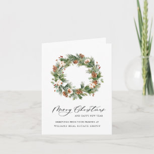 Cartes Pour Fêtes Annuelles Aquarelle Pine cônes Wreath Noël Entreprise
