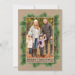 Cartes Pour Fêtes Annuelles Aquarelle Pine Famille Photo Kraft