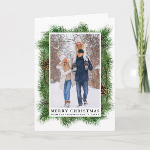 Cartes Pour Fêtes Annuelles Aquarelle Pine Frame Famille Photo Plier