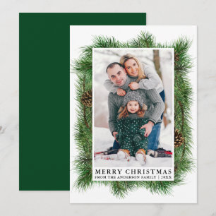 Cartes Pour Fêtes Annuelles Aquarelle Pine Frame Famille Photo Vert