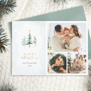 Cartes Pour Fêtes Annuelles Aquarelle Pine Trees 3 Photo Collage Noël