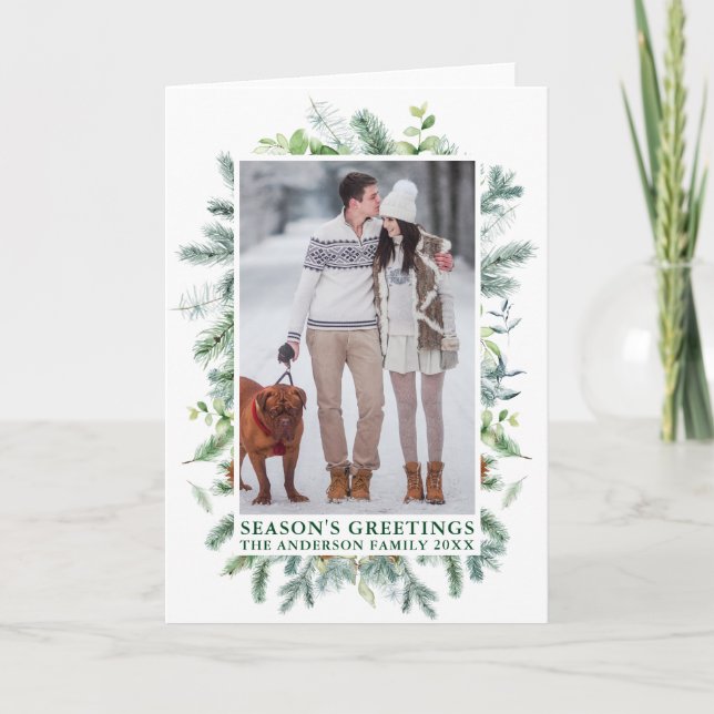 Cartes Pour Fêtes Annuelles Aquarelle Pines Cadre Bonnes Fêtes vertes (Devant)