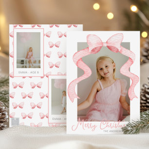 Cartes Pour Fêtes Annuelles Aquarelle Pink Bow Ribbon Sash Noël Photo