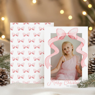 Cartes Pour Fêtes Annuelles Aquarelle Pink Bow Ribbon Sash Noël Photo