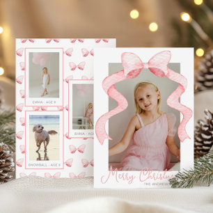 Cartes Pour Fêtes Annuelles Aquarelle Pink Bow Ribbon Sash Noël Photo