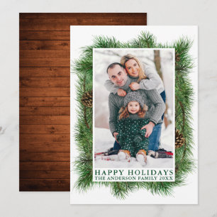 Cartes Pour Fêtes Annuelles Aquarelle Pins Cadre Bois Joyeux Vacances