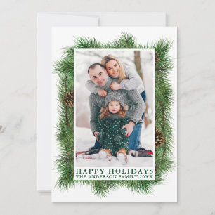 Cartes Pour Fêtes Annuelles Aquarelle Pins Cadre Joyeux Vacances Vert
