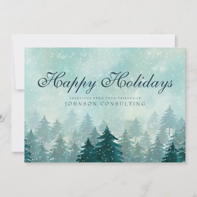 Cartes Pour Fêtes Annuelles Aquarelle pins verts | Salutations (Devant)