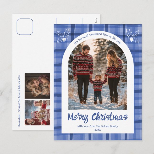 Cartes Pour Fêtes Annuelles Aquarelle Plaid Christmas Custom Arche 3 Photo (Devant / Derrière)
