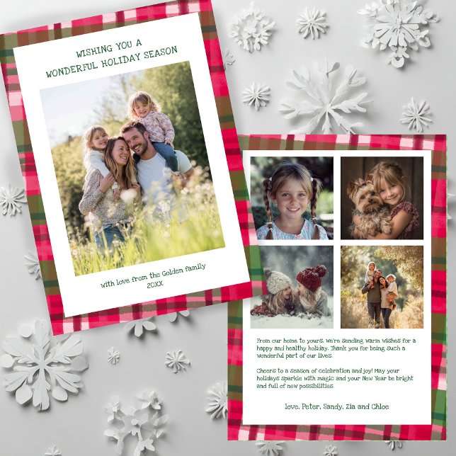Cartes Pour Fêtes Annuelles Aquarelle Plantée artisanale Noël personnalisé 5 p (Watercolor Plaid Handmade Christmas Custom 5 Photo Holiday Card
)
