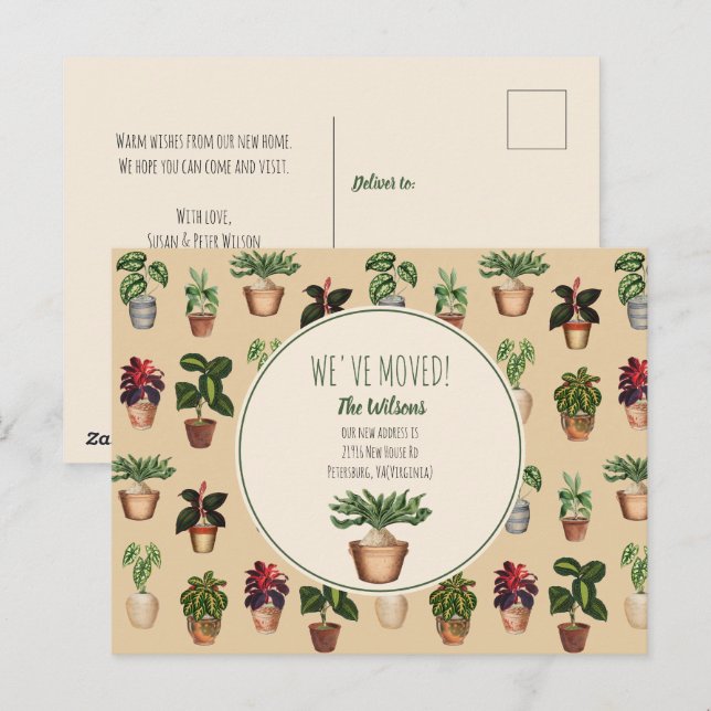 Cartes Pour Fêtes Annuelles Aquarelle Plantes pointillés Nous avons déménagé N (Devant / Derrière)